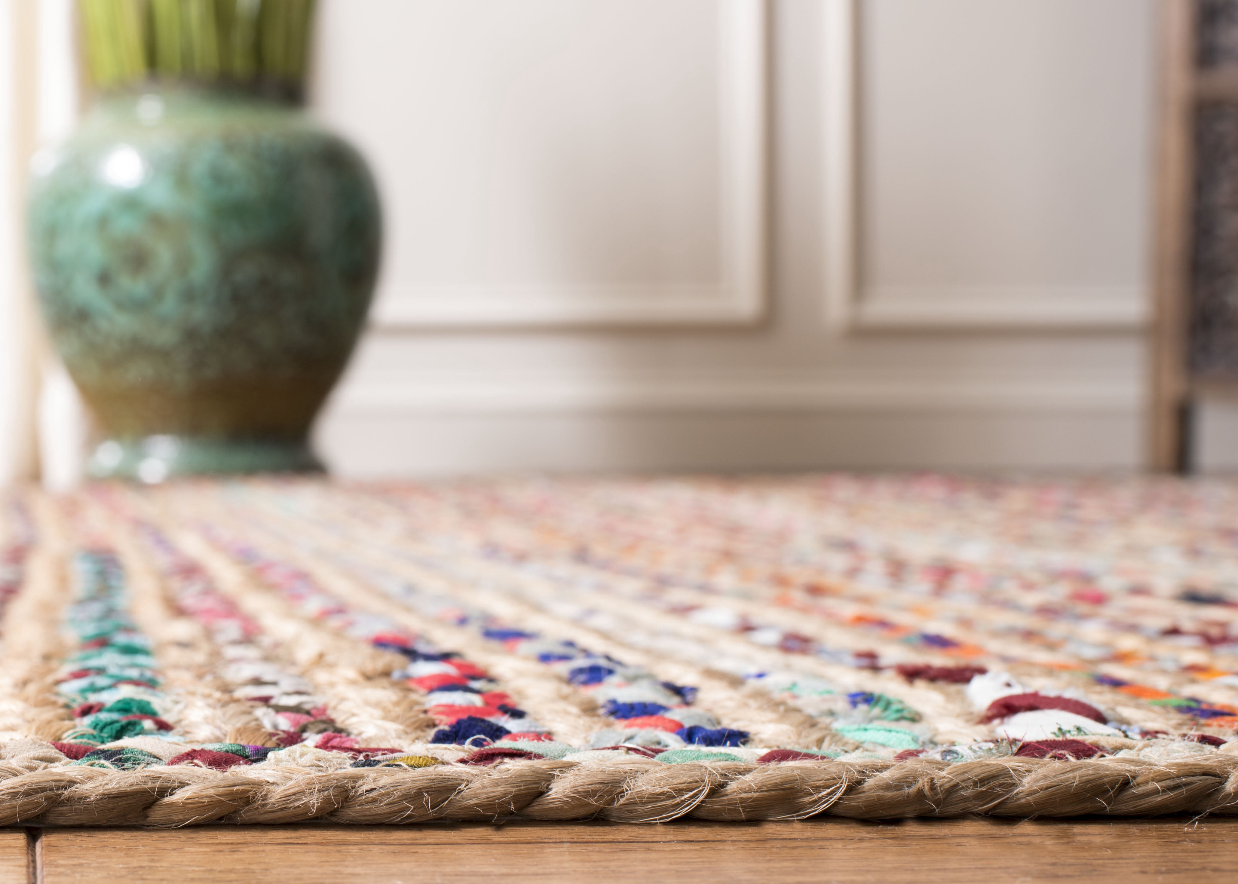 SAFAVIEH Cape Cod Jaylen Geometric Area Rug, Natural/Multi, 10' x 10' Round
