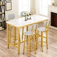 thumbnail image 3 of MIERES Dining Table Set for 4 Bar Table and Chairs Set Faux Marble Counter Height Dining Table Set with 4 PU Upholstered Stools Kitchen Pub Table for Kitchen, Restaurant, Space Saving, Gold and White, 3 of 8