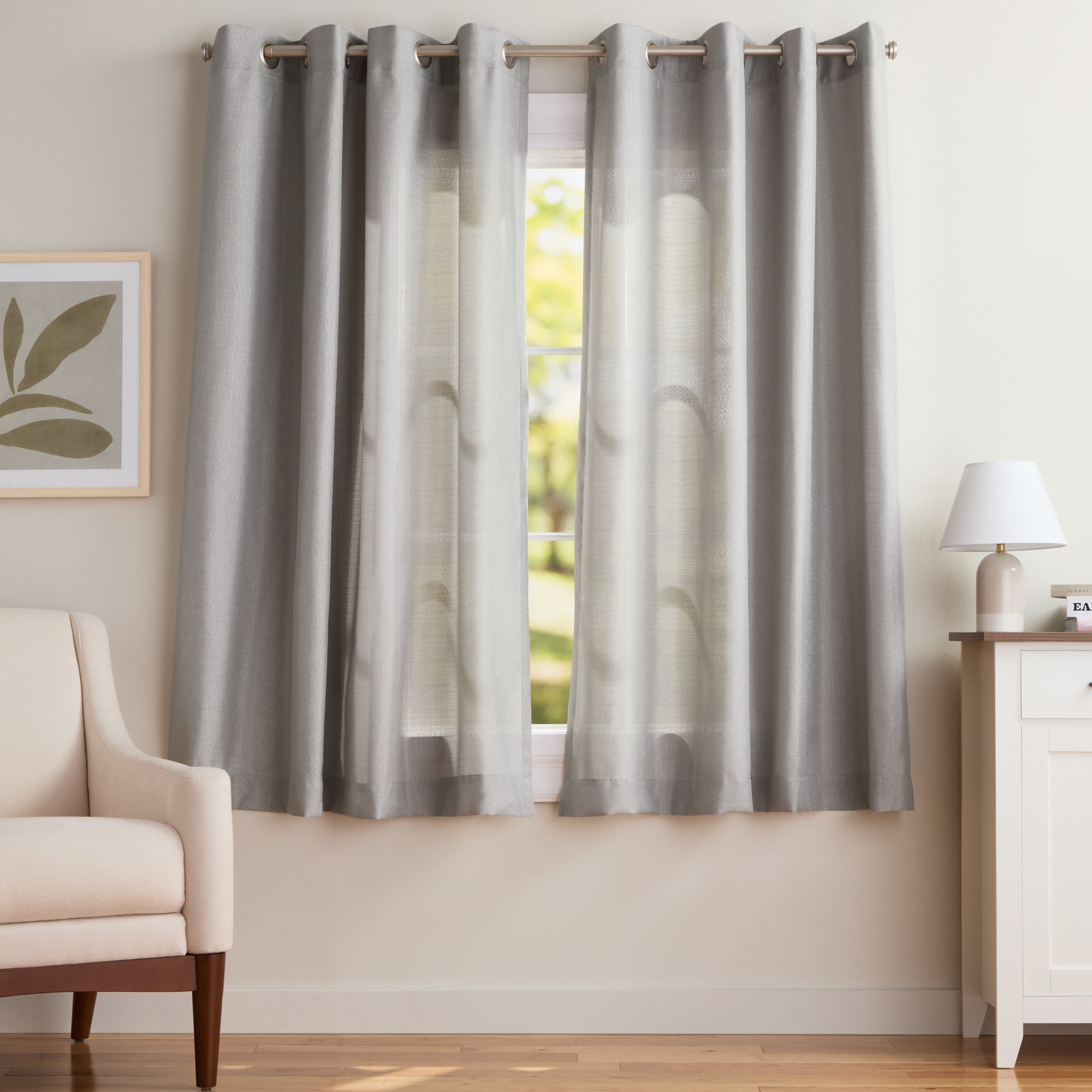 Exclusive Home Curtains Loha Linen Grommet Top Curtain Panel Pair, 54x63, Dove Grey