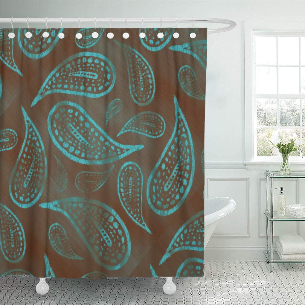 CYNLON Pattern Primitive Paisley Turquoise and Brown Smudge