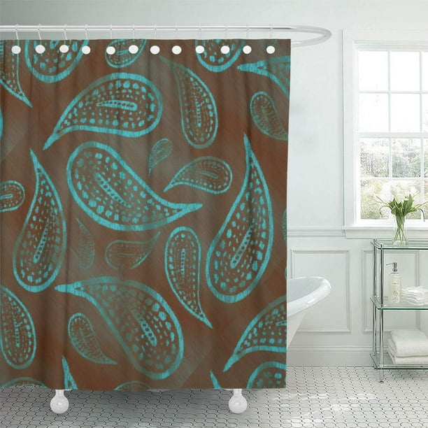 Cynlon Pattern Primitive Paisley, Turquoise And Brown Paisley Shower Curtain