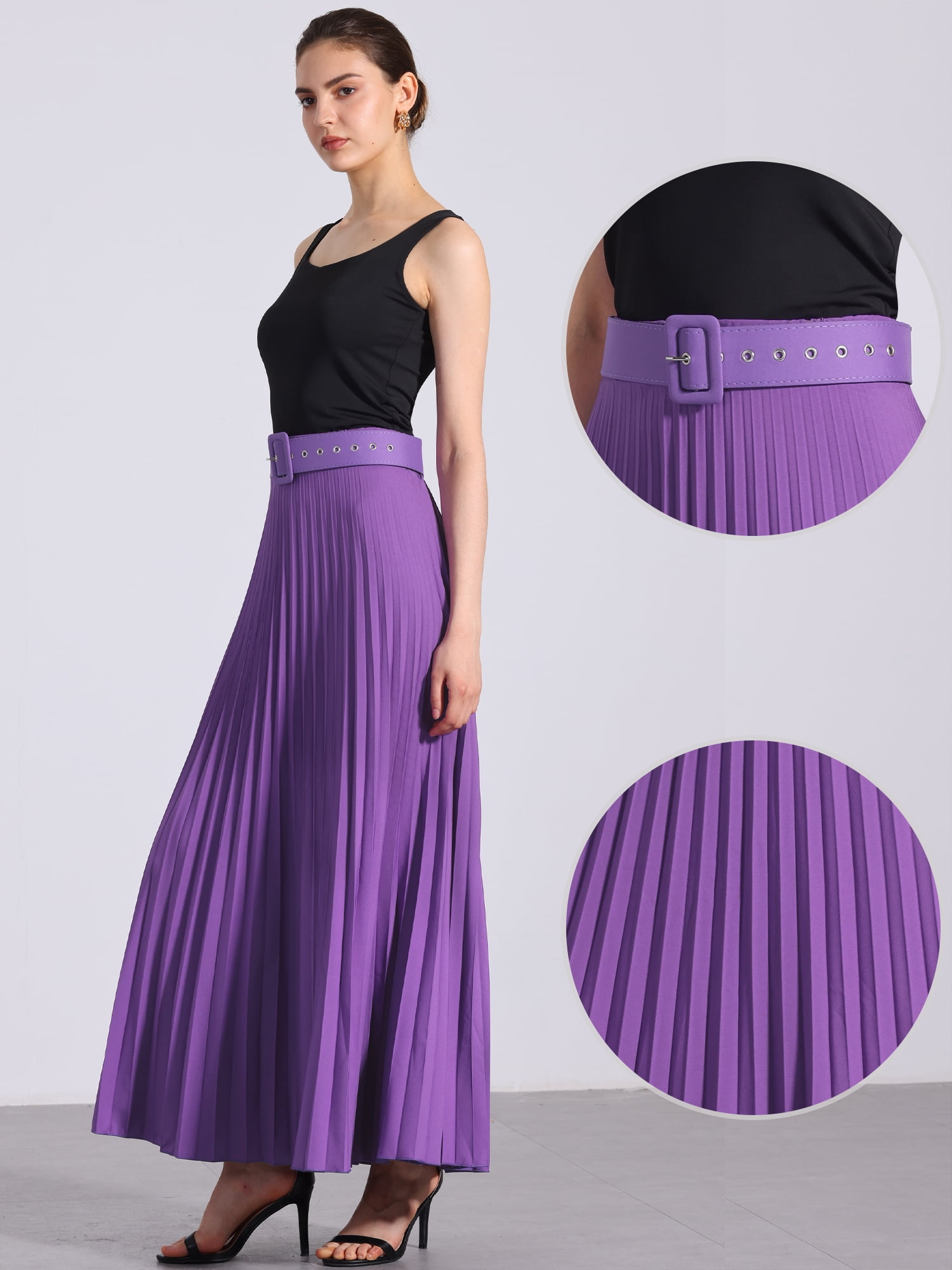 DARING DIVA Women's Elegnat Elastic High Waist Flowy A-Line Maxi Skirt XL Purple