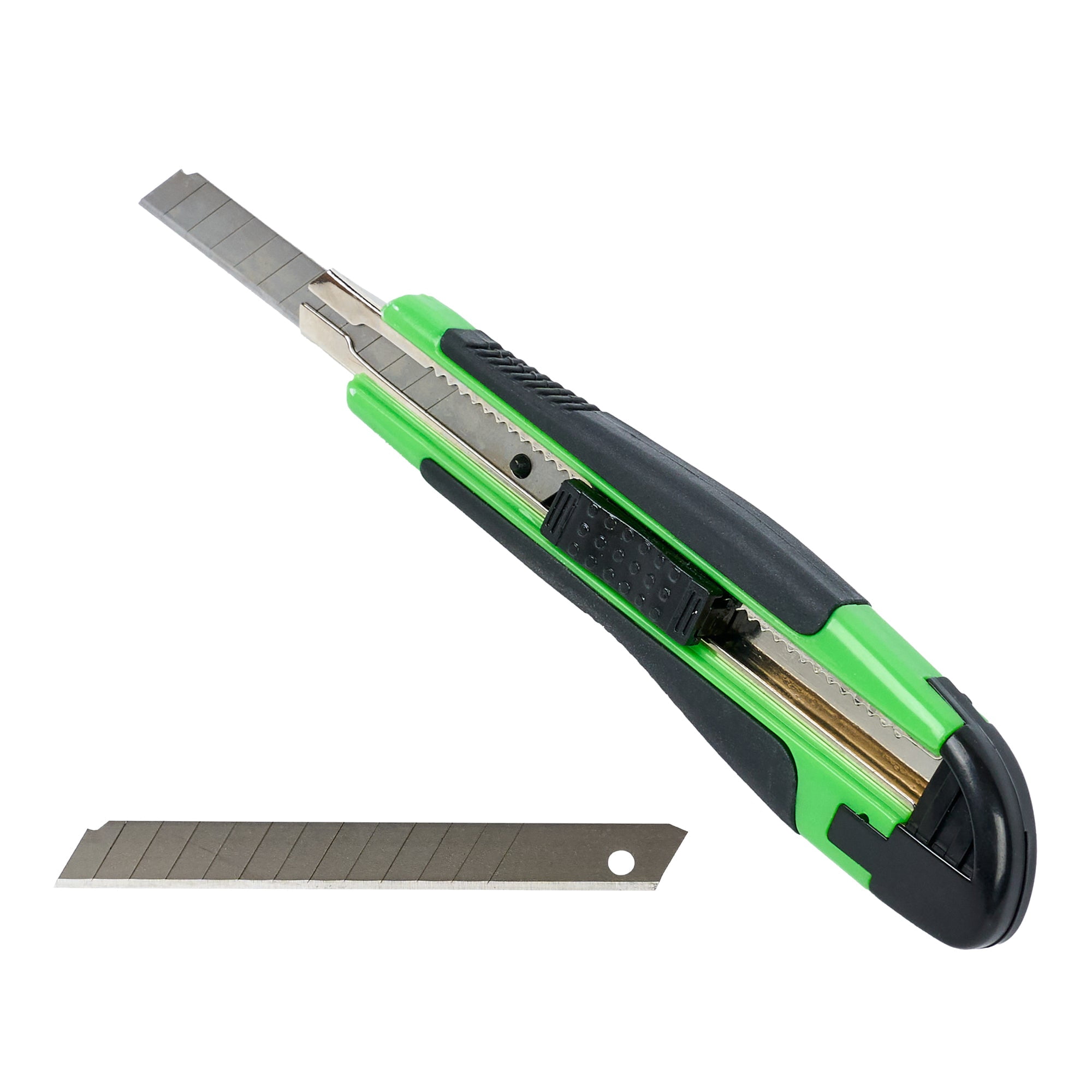 Restaurantware-Handy Tek 5.3 Inch Snap Off Blade Knives, 12 Retractable Box Cutters - Includes 12 Sharp Blades, 18mm Wide, Green Plastic Utility Knives, No-Slip Handle, Built-In Lock