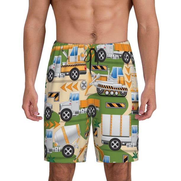 Balery Construction Machinery1 Pantalones cortos de pijama de punto de algodón para hombre con cinturilla y bolsillos-4X-Large