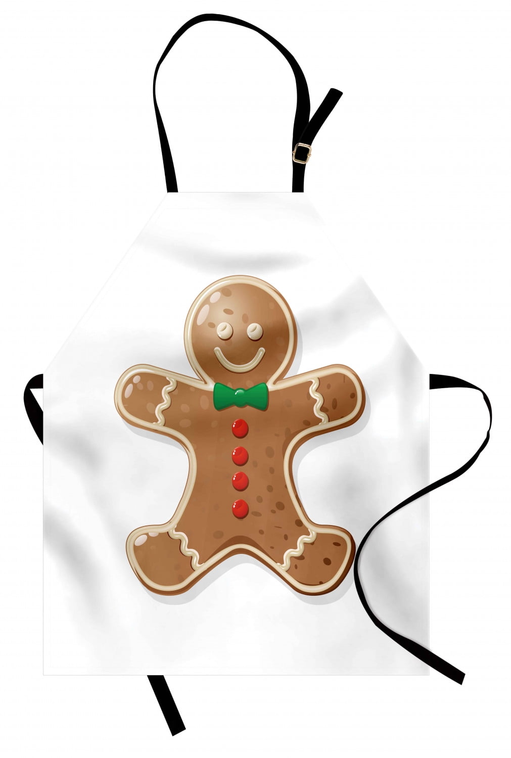 Gingerbread Man Apron Iconic Seasonal Baked Pastry Sugary Treats for Kids Joyous Fun Xmas, Unisex Kitchen Bib Apron with Adjustable Neck for Cooking Baking Gardening, Caramel Red Green, by Ambesonne
