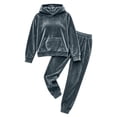 thumbnail image 6 of Long Sleeve Pullover Set Women Velvet Jogger Set Pullover Hoodie Drawstring with Pockets Soft Comfortable Warm Streetwear Tracksuit Outfits Dark Gray L, 6 of 7
