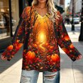 thumbnail image 5 of Uootdi Halloween Sweatshirts for Women V Neck Pumpkin Maple Leaf Spider Web Graphic Womens Sweatshirt Loose Fit Seasonal Gathering Breathable Womens Tops Gift, 5 of 7
