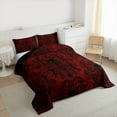thumbnail image 3 of Homewish Retro Damask Jacquard Queen Comforter Set,Baroque Flower Floral Bedding Sets,Red Black Gorhic Skull Bedding Comforter Set,Super Cozy Room Decoration Reversible,3pcs, 3 of 8