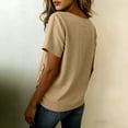 thumbnail image 6 of RYRJJ Women's Cotton Linen T-Shirt Casual Crew Neck Short Sleeve Blouse with Side Button Detail Summer Loose Fit Tunic Tops(Khaki,S), 6 of 8