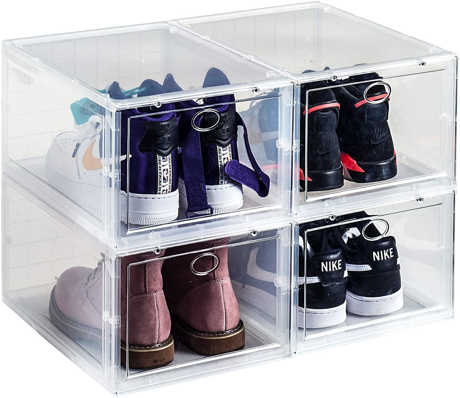 Shoe Box Drawer Stackable Storage Organizer Case for Boots Heels Pumps Set of 4 