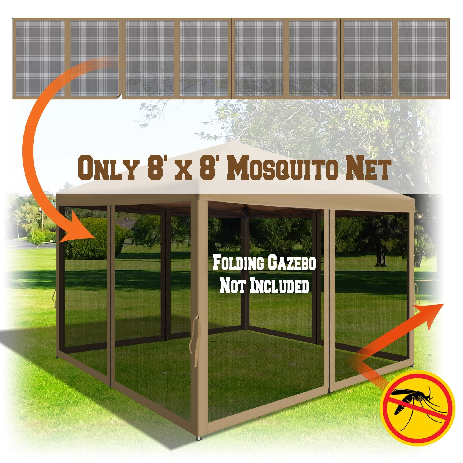 ALUVIERA Canopy Replacement Sidewalls Mosquito Netting Screen Walls for Gazebo Size 8x8 FT, 4 Pack,(8'Wx6'H,Tan)
