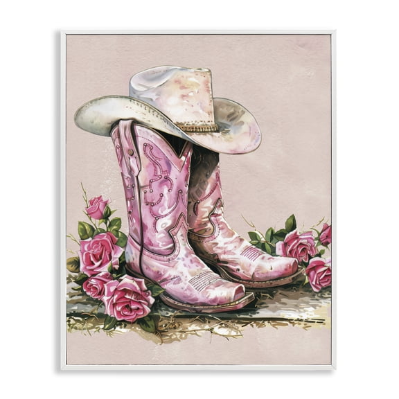 Stupell Industries Glam Bling Cowgirl Boots Plants & Flowers Painting White Framed Art Print Wall Art, 16 x 20