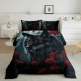 thumbnail image 2 of Wolf Comforter Set Queen Boho Exotic Gothic Style Bedding Sets Cool Animal Wolf Bedding Comforter Sets Rustic Farmhouse Floral Down Comforter Red Rose Floral Duvet Set, 2 of 7
