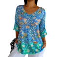 thumbnail image 4 of Tittly Ladies Tops and Blouses, Womens 3/4 Length Sleeve Tops V Neck T Shirts Casual Basic Tees Work Blouse Spring Summer Shirts, Womens Summer Tops, Dressy Tops for Women Blue M, 4 of 5