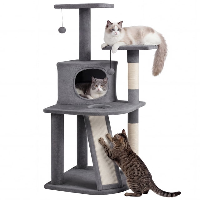 Gymax Cat Tree Multi-Level Cat Tower w/ Top Perches & Cozy Condo Climbing Ladder Dark Gray