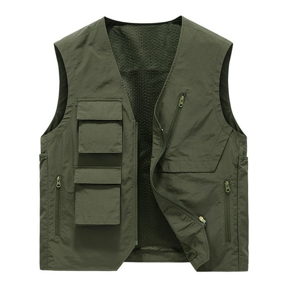 Lilgiuy Men's Workwear Solid Vest Coat Stand Collar Sleeveless Hoodless Jacket Tank Tops Army Green 2022 Fall Winter