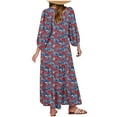thumbnail image 4 of SCSAlgin Women's Casual Loose Bohemian Maxi Dress Retro Printed V Neck Puff Long Sleeve Swing Dresses Fall Beach Sundress, 4 of 5