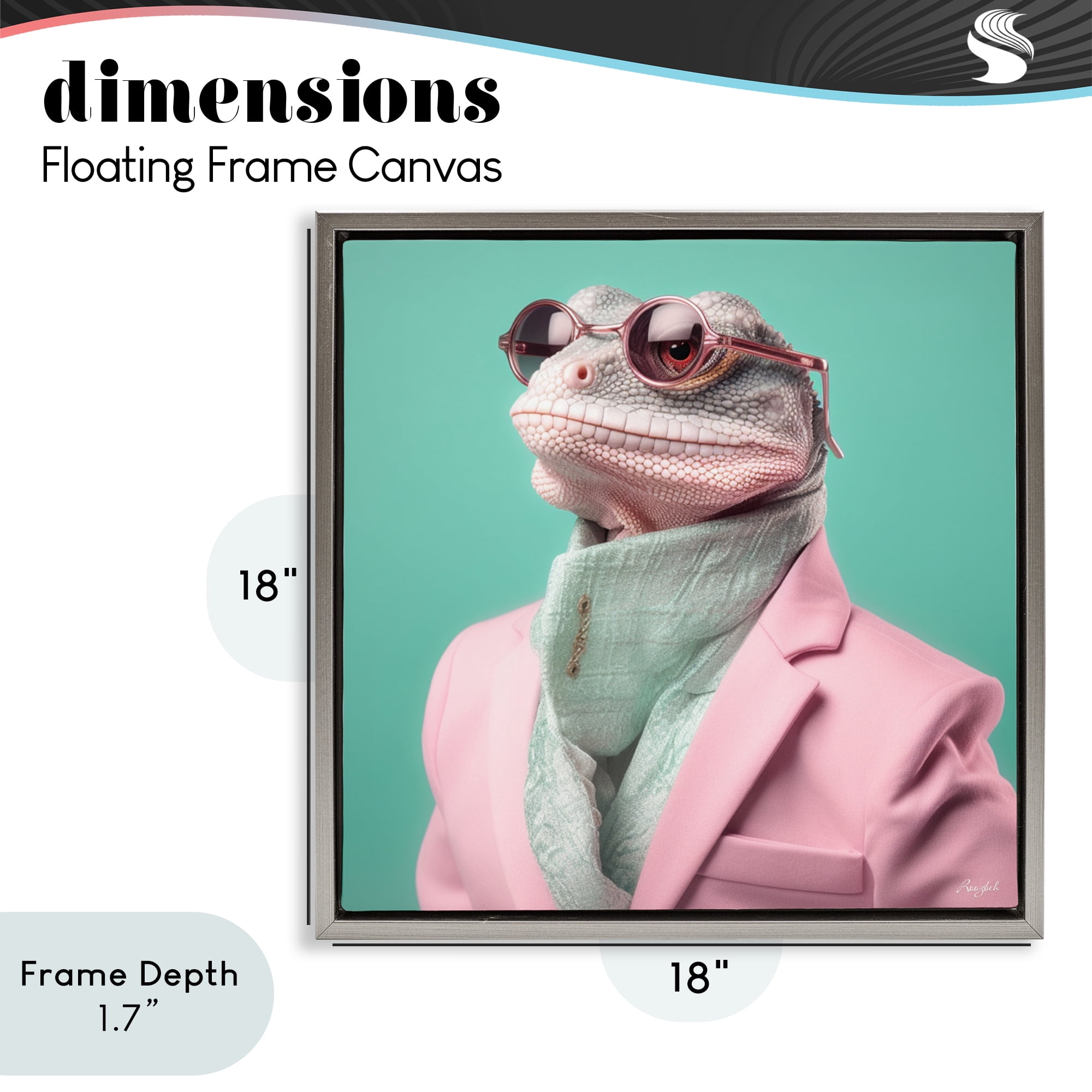 Stupell Industries Hipster Iguana Portrait Gray Framed Floater Canvas Wall Art, design by Roozbeh