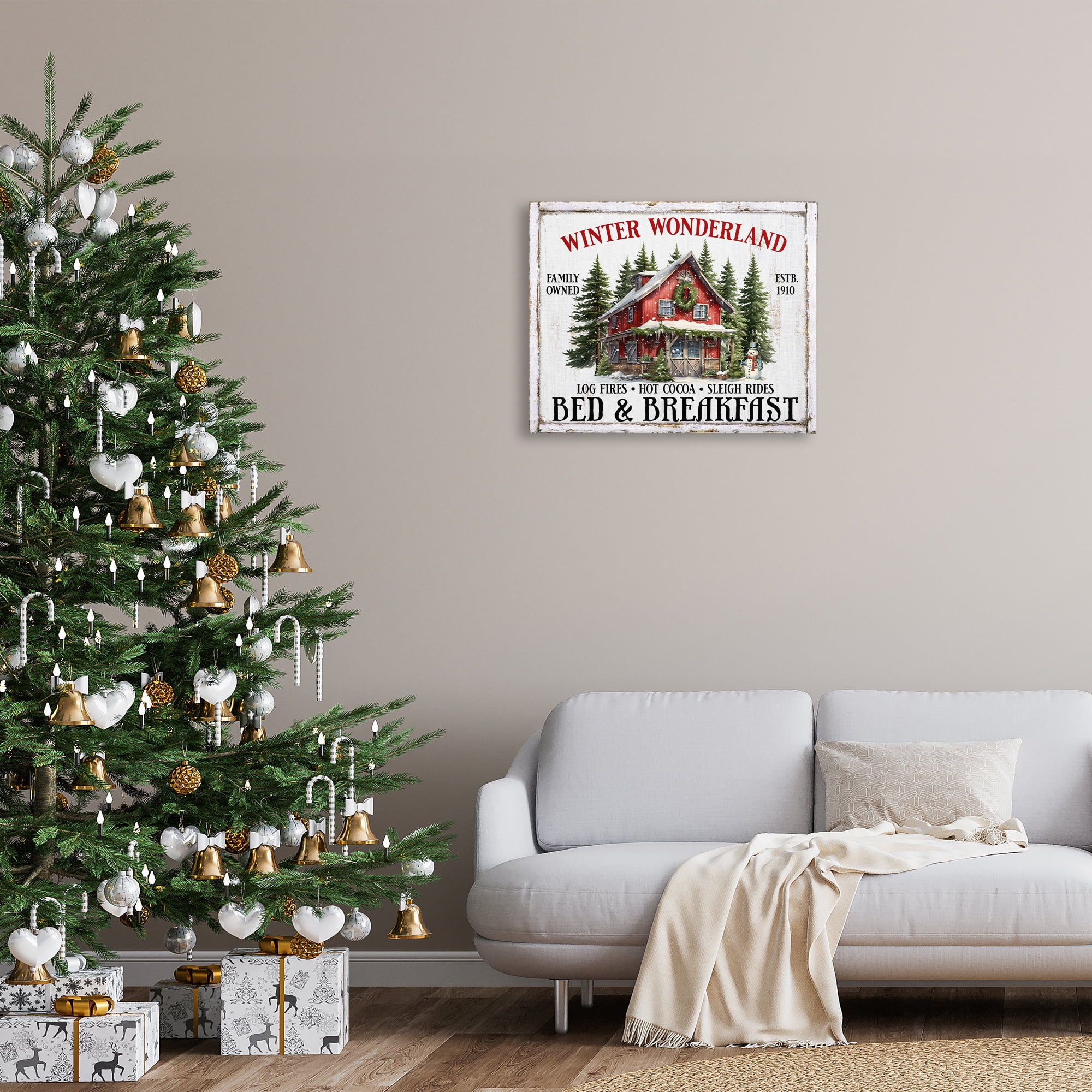 Stupell Industries Winter Bed & Breakfast Holiday Painting Gallery Wrapped Canvas Art Prints Wall Art, 30 x 24