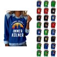 thumbnail image 1 of Mardi Gras Chemises à Manches Longues pour Femmes 2026 Mode Denim Patchwork Col à Revers Chandail en Molleton Graphique, 1 of 2