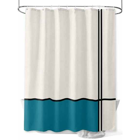 Shower Curtains for Bathroom-72"x72", Abstract Teal White Color Blocks Waterproof Bath Curtain Grommet Shower Curtain Set with Hooks, Simple Geometric Art on Linen Washable Bath Accessories