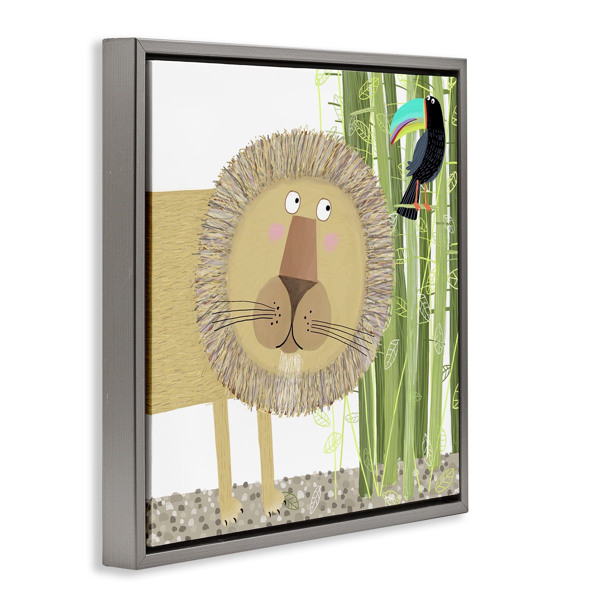 Stupell Industries Lion with Bamboo Trees & Toucan Gray Framed Floater Canvas Wall Art, design by Carla Daly