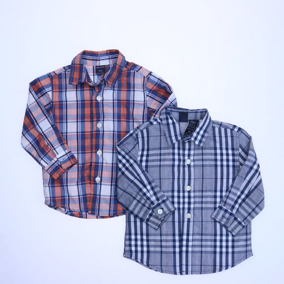 Pre-Owned Nautica Boys Orange | Blue Plaid Button Down Long Sleeve size: 18 Months (Excellent)