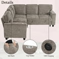 thumbnail image 3 of Modular Sectional Sleeper Sofa with Pull Out Bed, Chenille L Shaped Couch with USB Charging, Cup Holders and Storage Seat, 5 Seat Convertible Sectional Couches for Living Room, Light Brown, 3 of 7