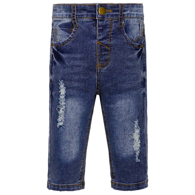 KIDSCOOL SPACE Baby Boys Little Kid Elastic Ripped Jeans StoneWashed Pants,18-24 Months
