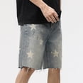 thumbnail image 6 of Simua Men's Washed Distressed Star Print Denim Shorts | Straight Leg Button Zipper Linen Polyester Blend Casual Summer Outdoor Shorts, 6 of 9