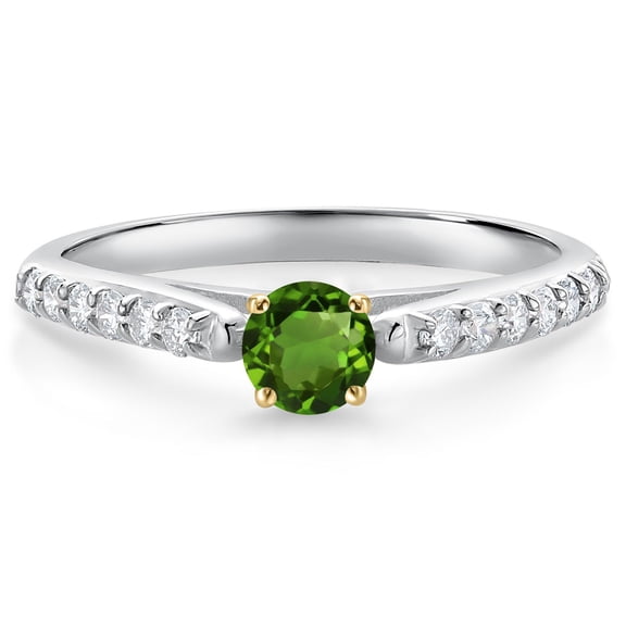 Gem Stone King 0.43 Ct Green Tourmaline G/H Lab Grown Diamond 10K White and Yellow Gold Engagement Ring (Size 5)