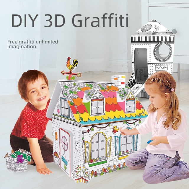Juguetes educativos para niños con cohetes de graffitis y pintura de cartón de montaje tridimensional DIY