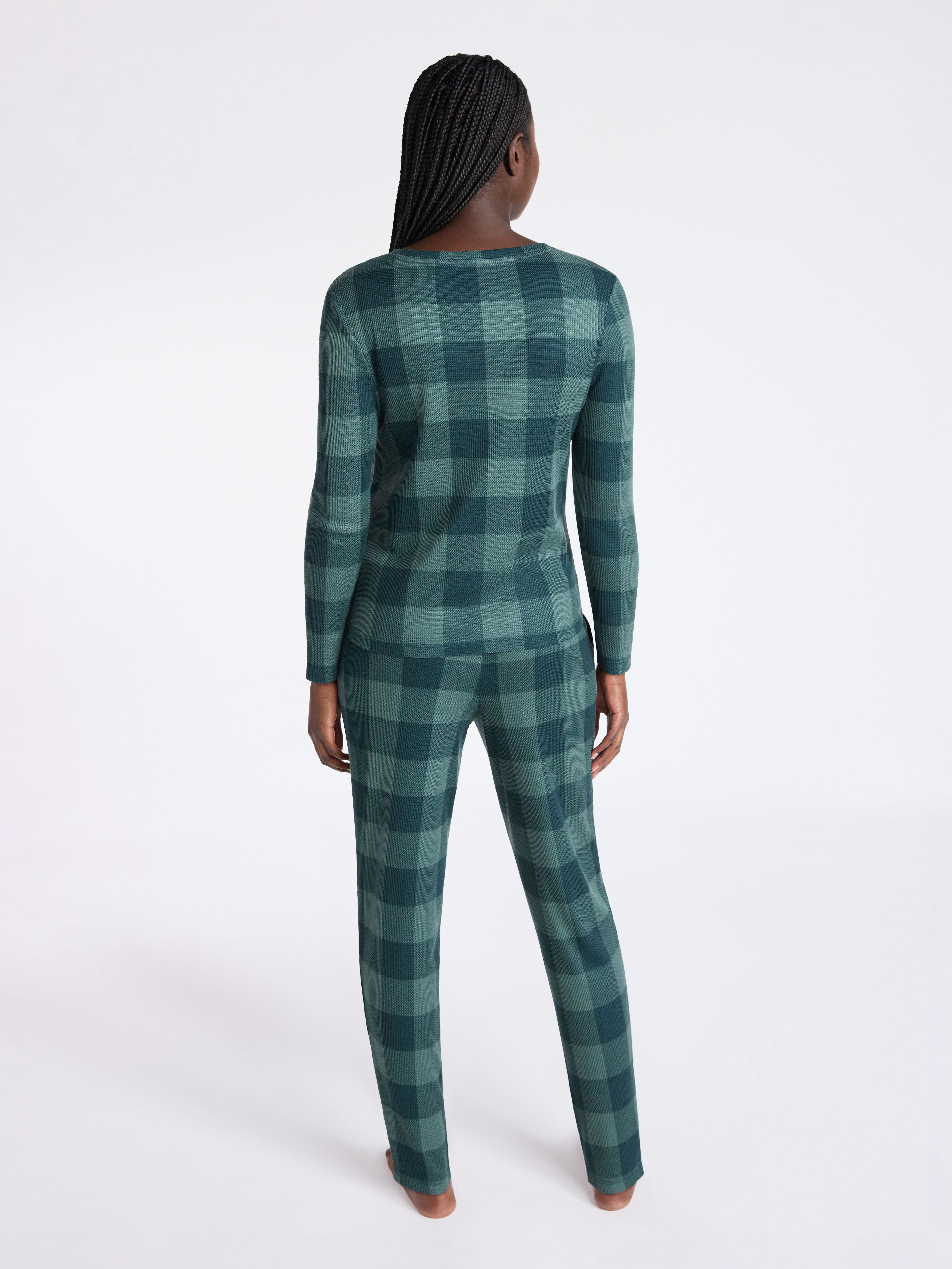 Joyspun Women's Waffle Knit Long Sleeve Top and Joggers Pajama Set, 2-Piece, Sizes S-3X