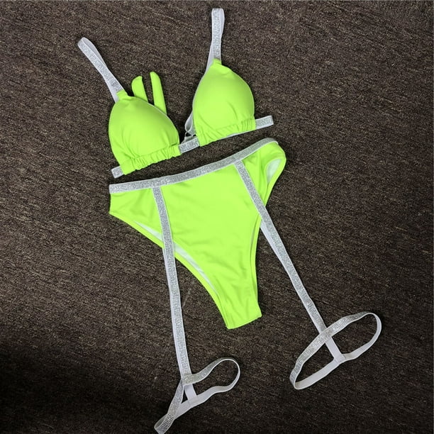 BeautyIn Women O-Ring Triangle Bikini Swimsuit 2 Piece Plunge V Neck  Bathing Suit