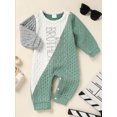 thumbnail image 2 of Zehjuhan Newborn Baby Boy Girl Romper Long Sleeve Letter Embroidered Outfits Jumpsuit Bodysuit One-Piece Green，6-9M, 2 of 9