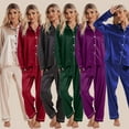 thumbnail image 2 of Fjuchai Women Lapel Sleepwear Long Pants Jammies 2 Pieces Womens Satin Silk Pajamas Long Sleeve Pjs Set for S-XL, 2 of 9