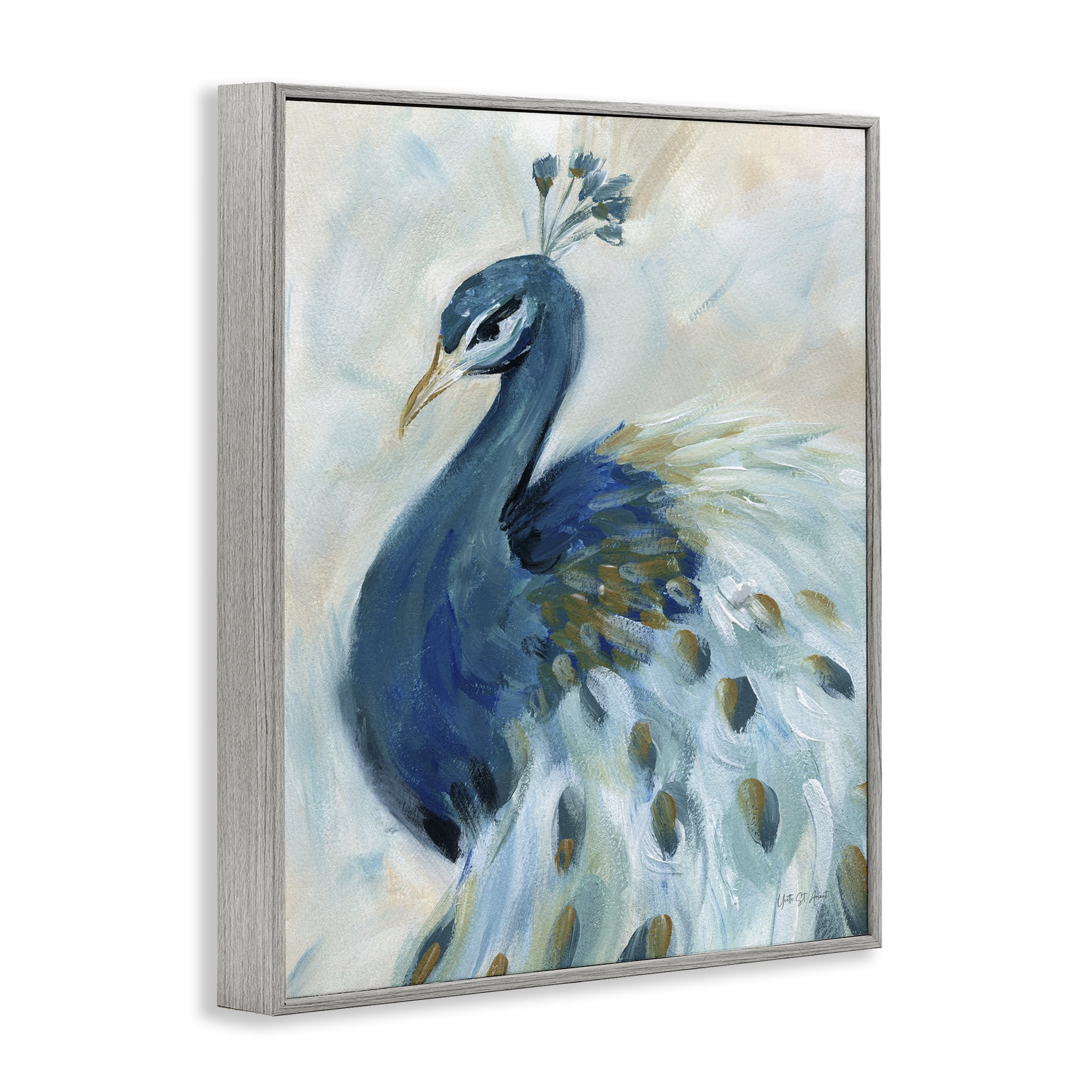 Stupell Industries Elegant Blue Peacock Animals & Insects Painting Gray Framed Art Print Wall Art, 24 x 30