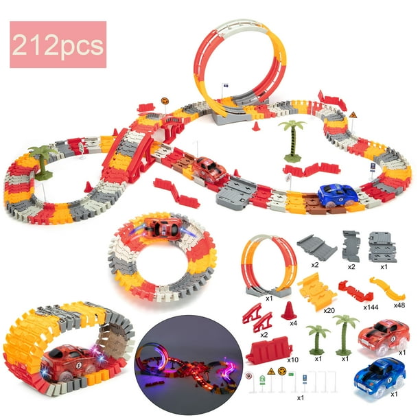 212 pcs Race Car Track Toy Flexible Track Set Vehicle Playset Toys Set
