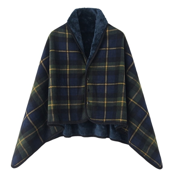 GJSYRH Women Multiway Plaid Poncho Shawl Wrap Fleeced Wearable Blanket Ultra Soft Sherpa Flannel Cape Dark Green 80*135cm