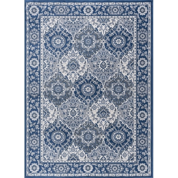 Tayse Madison Area Rug MDN3607 Traditional Navy Rings Repeat 5' 3" x 5' 3" Round