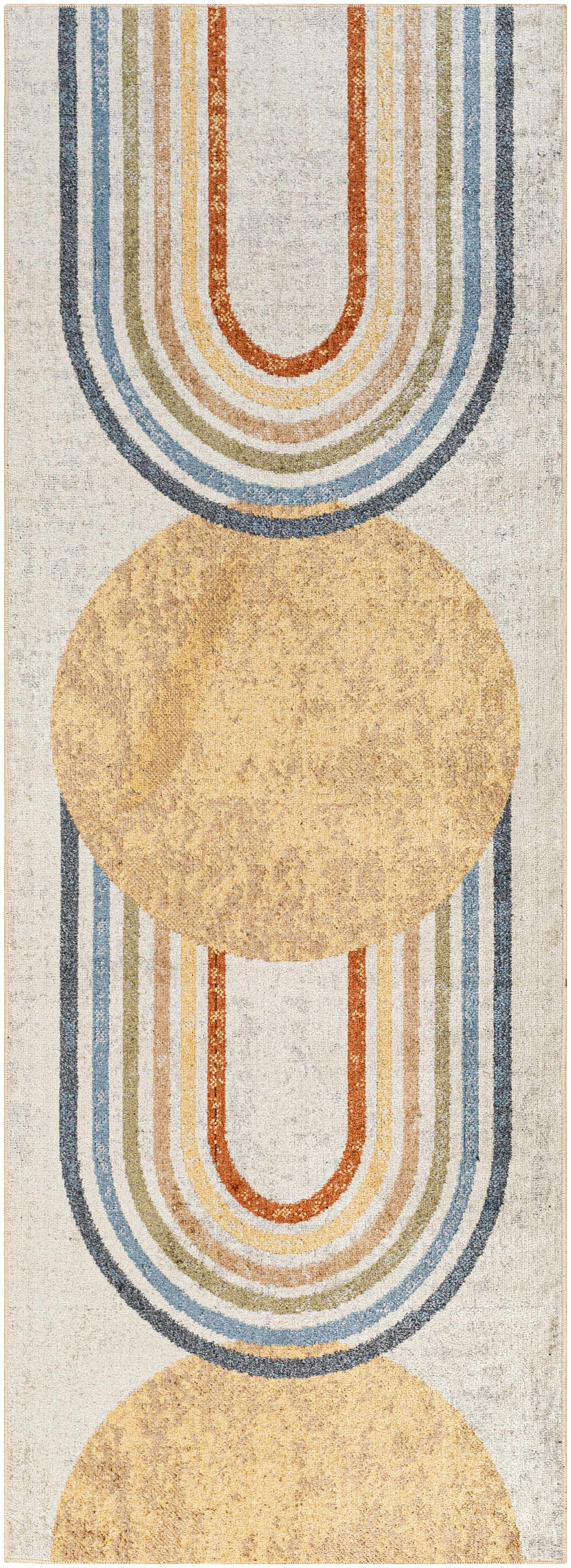 Hauteloom Giza Machine Washable Extra Large Area Rug for Living Room - Bohemian Vintage Distressed - Rainbow Contemporary Striped Carpet - Colorful, Red, Yellow, Beige - 9'2" x 12'