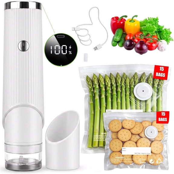 Handheld Vacuum Sealer for Food, Rechargeable Food Saver with 30 Reusable Bpa-Free Bags, Portable Vacuum Sealing Machine for Meal Prep, Sous Vide, Food Storage and Leftovers