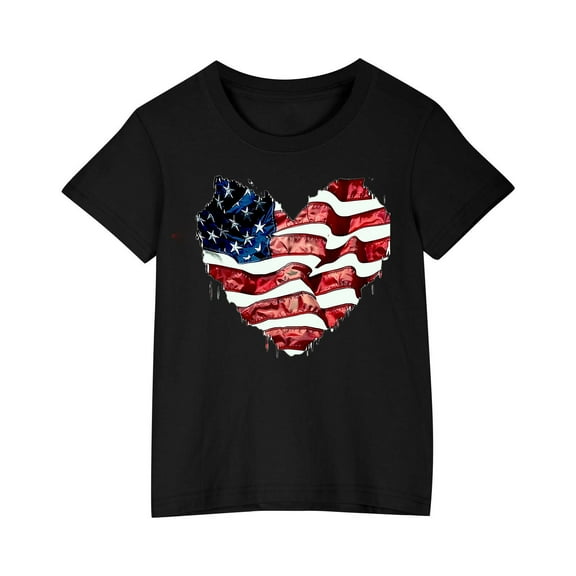 ZACPNCV Little Boys 4th of July T-Shirt Flag Tees Kids Toddler Short Sleeve Tee Shirts Black 7-8 Years
