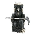 thumbnail image 3 of Black Holy Death Grim Reaper Sitting On Skeleton Skull Throne Figurine 10.5"H, 3 of 9