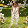 thumbnail image 4 of ITSAME Toddler Girls Jumpsuit, Spaghetti Strap Easter Bunny Print Loose Fit Festival Fashion Casual Romper Beige 1T, 4 of 7