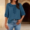 thumbnail image 5 of BODOAO Linen Blouses for Women Lightweight Ethnic Style Beach Casual Summer Tops Crew Neck Shirts Dressy Clothes Loose Fit Blouses Bohemian Tops Three Quarter Blouses Mexican Shirt Gauze Tops S, 5 of 8