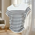 thumbnail image 4 of DeHolifer Women's T-Shirts Casual Striped Short Sleeve Crewneck Summer Lightweight Tee Shirts White M, 4 of 5