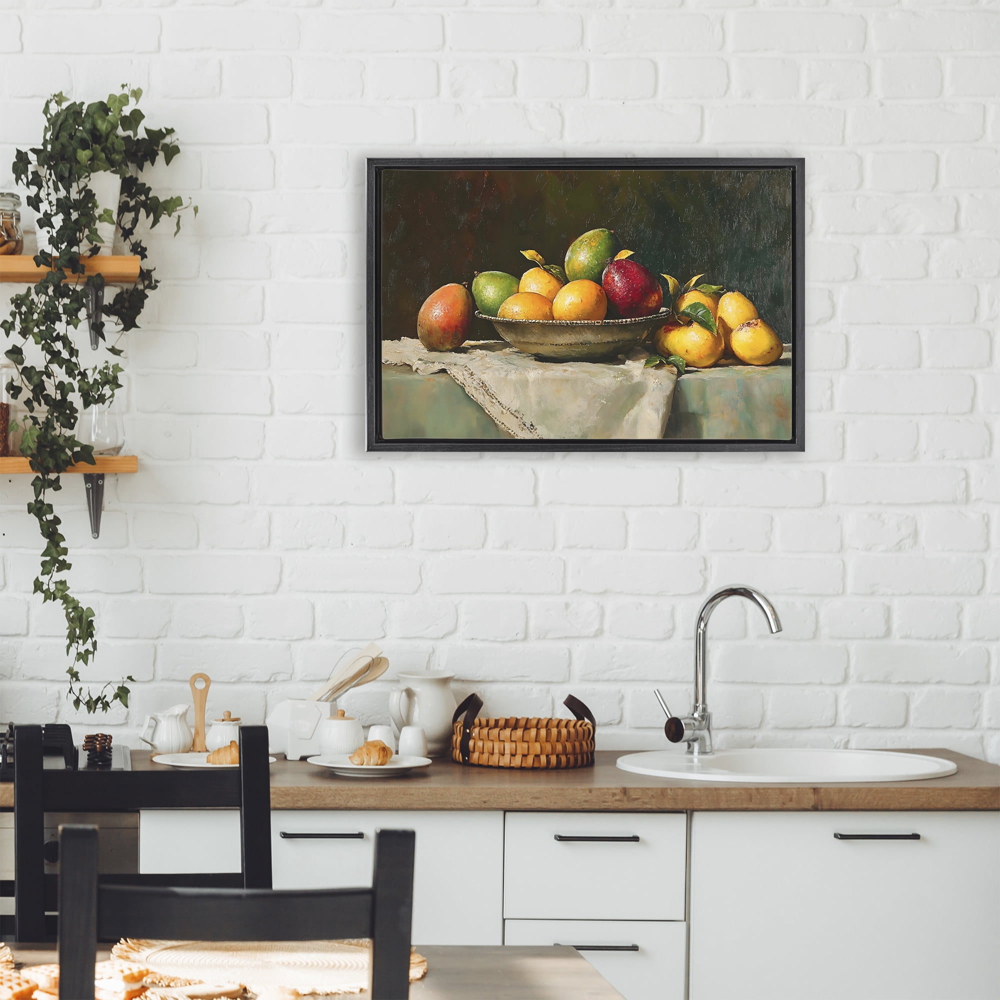 Stupell Industries Fancy Table Fruit Arrangement Black Framed Floater Canvas Wall Art, design by Creative Studio