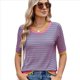 thumbnail image 2 of Camisas de Corta de Verano para Mujer, Suéter A Rayas, Lindas Blusas Casuales de Punto con Cuello Redondo A Azul y Verde S, 2 of 9