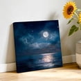 thumbnail image 3 of Canvas Wall Art, Navy Blue Sea Framed Canvas Prints for Bathroom Kitchen, Moon Nautical Summer Ocean Modern Art Gallery Wrapped Wall Decor for Home Office, Gifts, 10"x10" Ship Next Day, 3 of 9